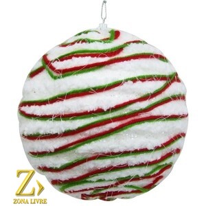 ENFEITE BOLA BRANCO/VERMELHO 15CM