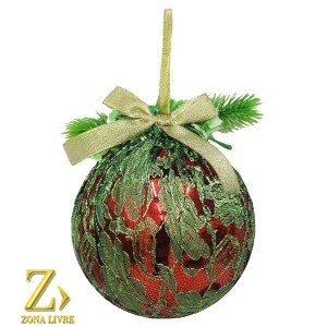 ENFEITE BOLA VERMELHA C/RENDA 15CM