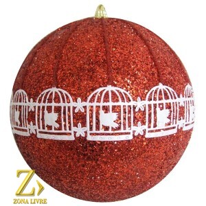 ENFEITE NATALINO BOLA VERMELHA/BRANCA 15CM
