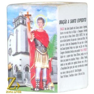 PORTA VELAS ORAÇÃO SANTO EXPEDITO 7,5CM
