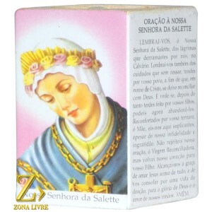PORTA VELAS ORAÇÃO NOSSA SENHORA SALETE 7,5CM