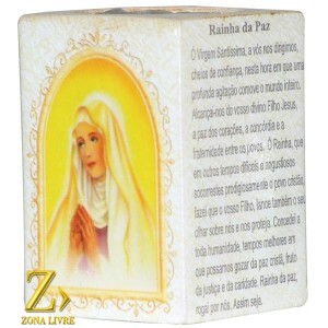 PORTA VELAS ORAÇÃO RAINHA DA PAZ 7,5CM