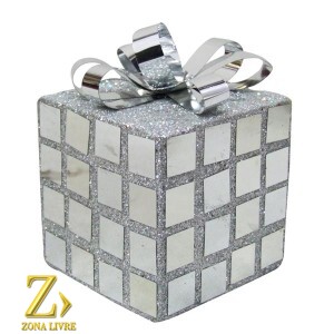 ENFEITE NATALINO CAIXA DE PRESENTE PRATA 06CM