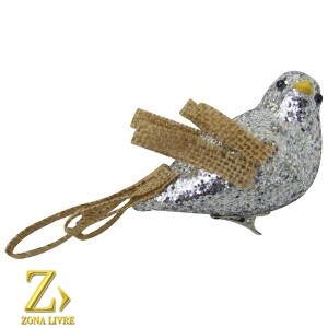 ENFEITE NATALINO PASSARO PRATA 14CM