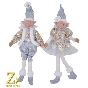 CASAL DUENDE 45CM PRATA/DOURADO