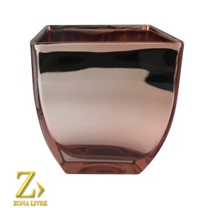 VASO DE VIDRO ROSA METALIZADO 11,5X11,5X13CM