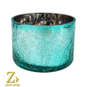 CASTIÇAL / VASO DE VIDRO AZUL METALICO  12X8CM