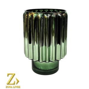 VASO DE VIDRO VERDE METALICO 14,5X20,5CM