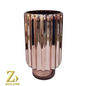 VASO DE VIDRO ROSA METALICO 16X30CM