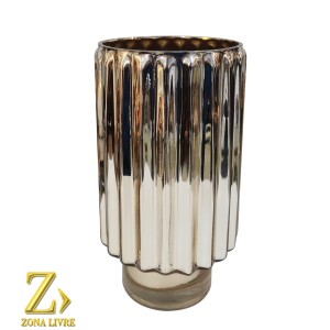VASO DE VIDRO GOLD METALICO 16X30CM