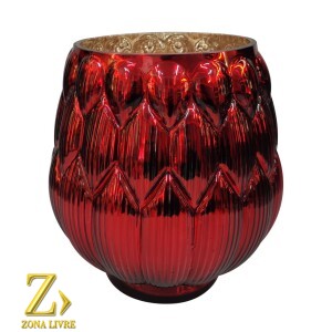 VASO DE VIDRO VERMELHO METALICO 18X20CM