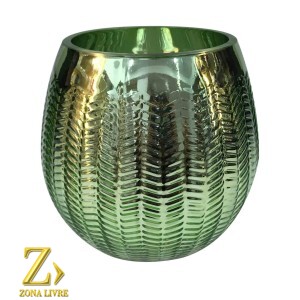 VASO DE VIDRO VERDE METALICO 16X17CM