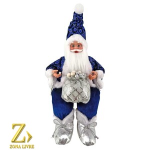PAPAI NOEL 50CM MUSICAL AZUL/PRATA