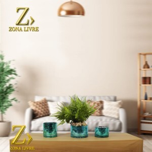 CASTIÇAL / VASO DE VIDRO AZUL METALICO 15X10CM