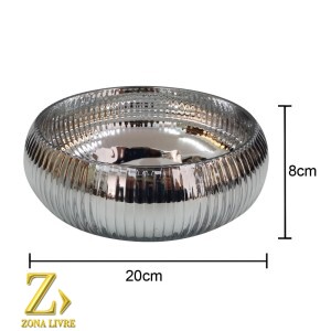 VASO DE VIDRO PRATA METALICO 20X8CM
