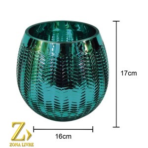 VASO DE VIDRO  AZUL METALICO 16X17CM
