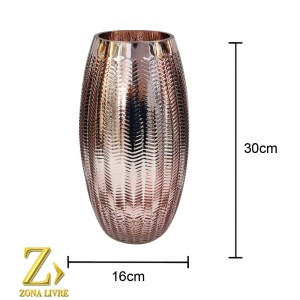 VASO DE VIDRO ROSA METALICO 16X30CM