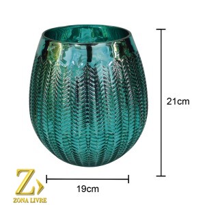 VASO DE VIDRO AZUL METALICO 19X21CM