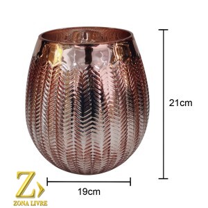 VASO DE VIDRO ROSA METALICO 19X21CM