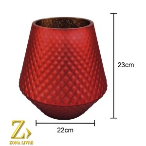 VASO DE VIDRO VERMELHO FOSCO AVELUDADO 22X23CM