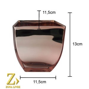 VASO DE VIDRO ROSA METALIZADO 11,5X11,5X13CM