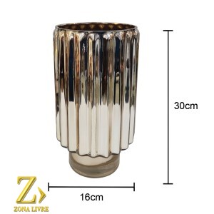 VASO DE VIDRO GOLD METALICO 16X30CM