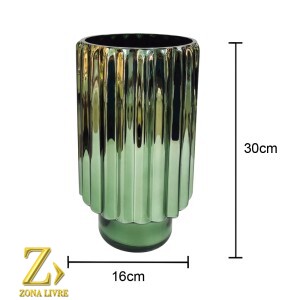 VASO DE VIDRO VERDE METALICO 16X30CM