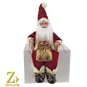 PAPAI NOEL MUSICAL SENTADO VERMELHO/DOURADO 40CM