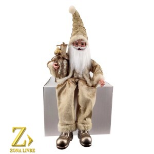 PAPAI NOEL SENTADO DOURADO/CREME 50CM
