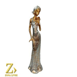 IMAGEM EM RESINA IMPORTADA AFRICANA DOURADA 28CM