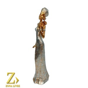 IMAGEM EM RESINA IMPORTADA AFRICANA DOURADA 28CM