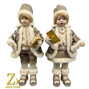 CRIANÇA NATALINA LINHO / MARROM 43CM