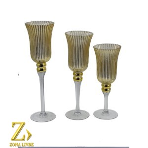 JOGO 3 CASTIÇAIS GOLD 25 / 30 / 40CM