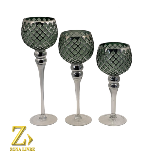 JOGO 3 CASTIÇAIS GOLD /PRATA 25 / 30 / 40CM