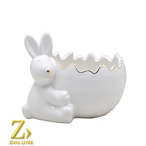 CACHEPOT COELHO BRANCO 16x13 CM