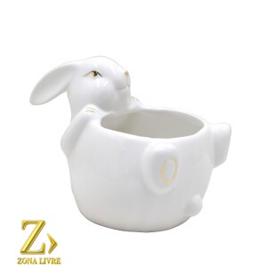 CACHEPOT COELHO BRANCO 18x13cm