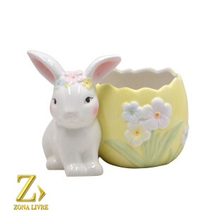 Cachepot Coelho Amarelo – 14×13 cm