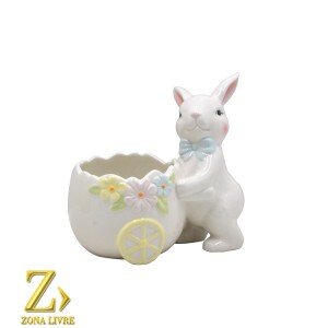 CACHEPOT CARRINHO DE FLORES COM COELHO (17cm)